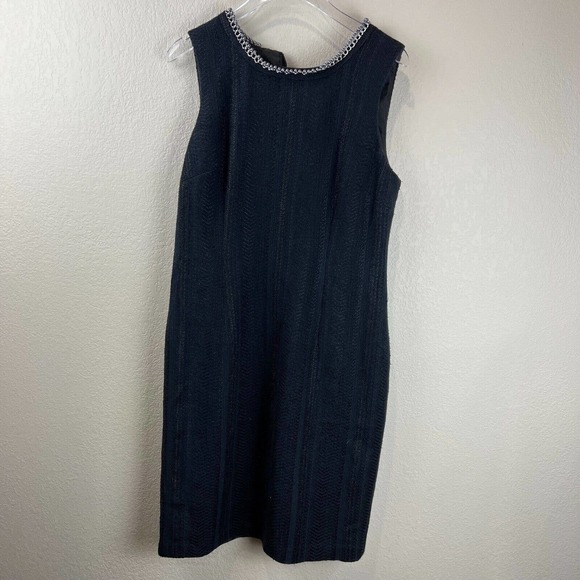 Karl Lagerfeld Paris Black Dress 6 Tweed Sheath Embellished Preppy Classic - Picture 1 of 13